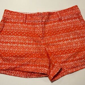 LOFT Bright Orange and White Lace-Pattern Bermuda Shorts